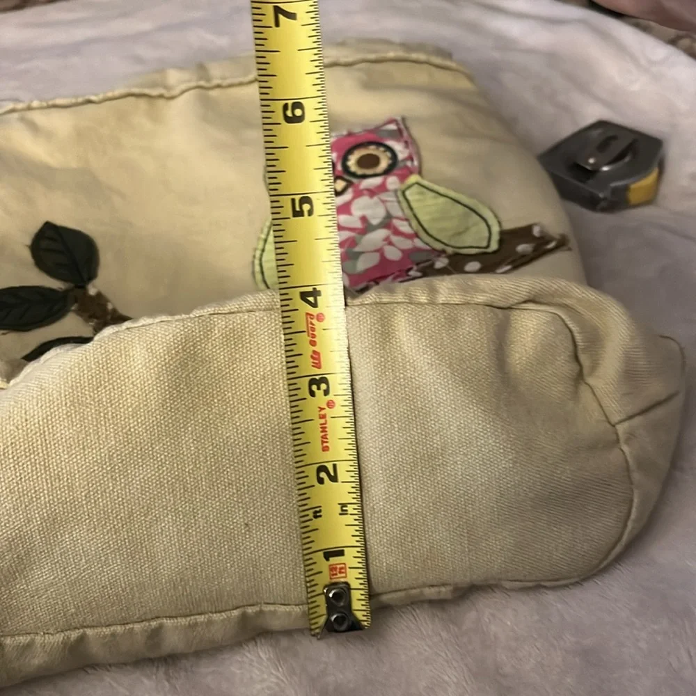 Vintage Mudd Patchwork Owl Tree Appliqué Two Handle Book Laptop Market Tote Bag